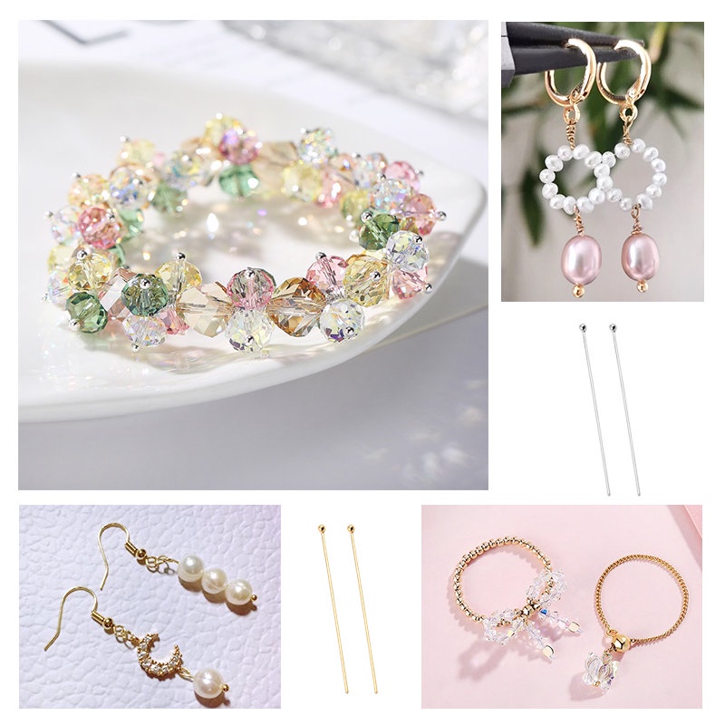 Set 100 Ghim Cài Đầu Bi Tròn Bằng Thép Không Gỉ Mạ Vàng Làm Trang Sức Thủ Công DIY