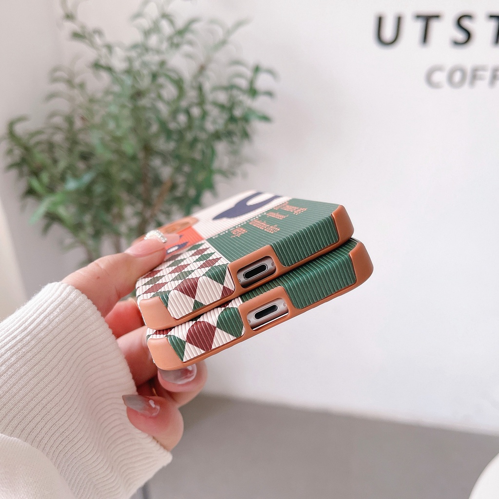 Ốp lưng điện thoại Iphone CARO HOA XANH Viền Vuông ĐEN ip7,8,plus/X,XS/XSMAX/11/11/12/13,pro,max