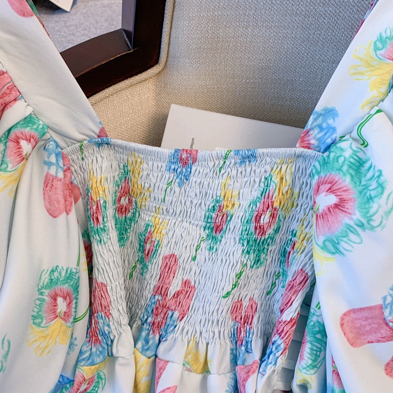 Áo Kiểu Tay Ngắn Cổ Vuông In Hoa Thời Trang Mùa Hè Xinh Xắn Cho Nữ