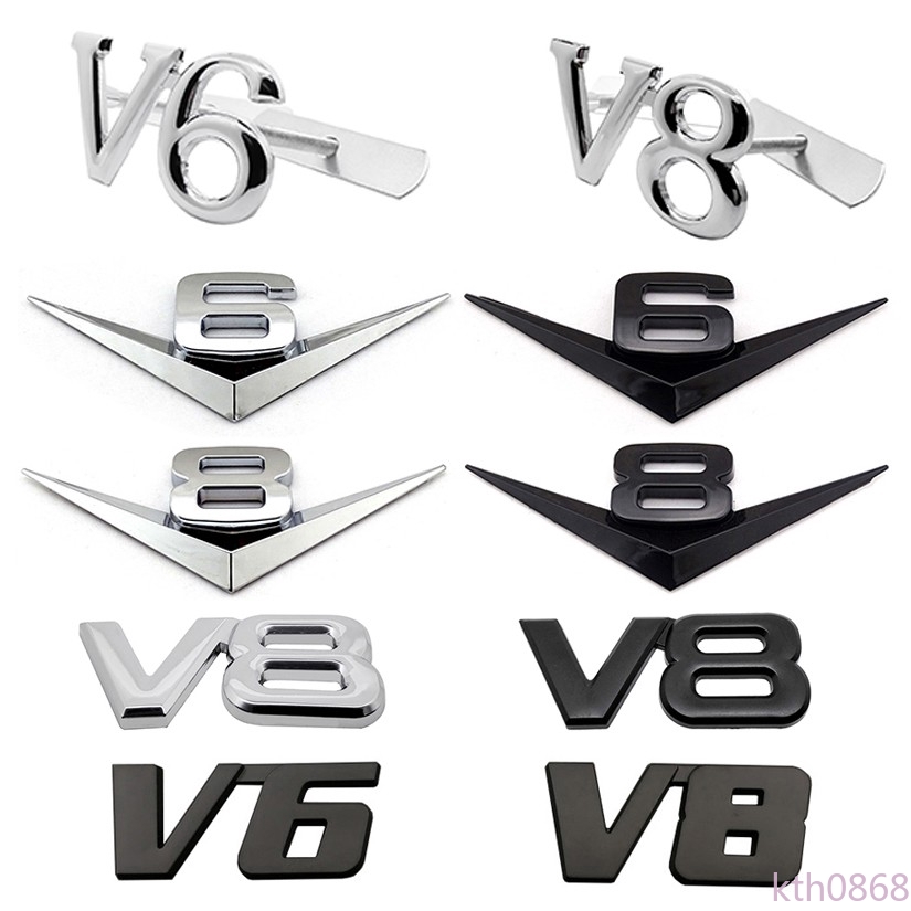 Miếng dán logo kim loại kiểu chữ V6 V8 gắn lưới tản nhiệt xe hơi