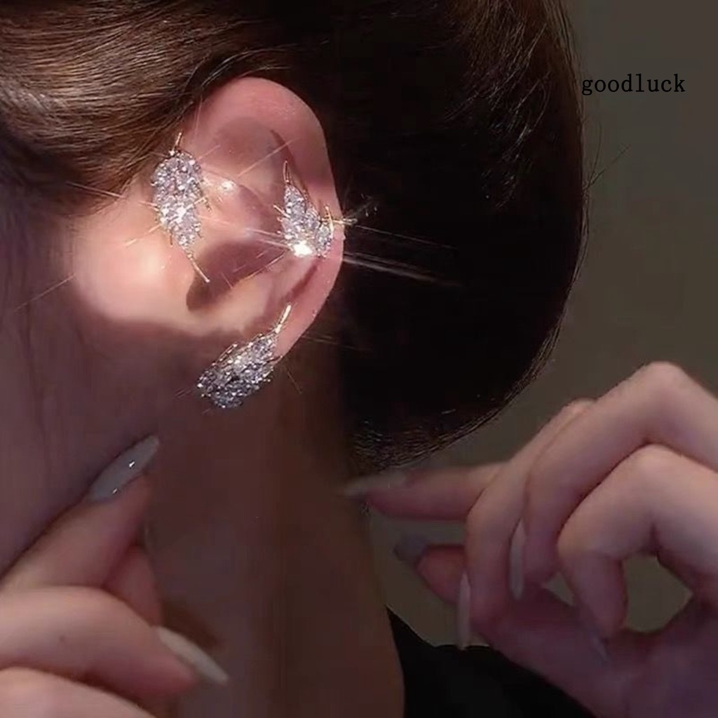 1 Khuyên Kẹp Vành Tai Không Xỏ Lỗ Hình Chiếc Lá Lấp Lánh Thời Trang Cho Nữ