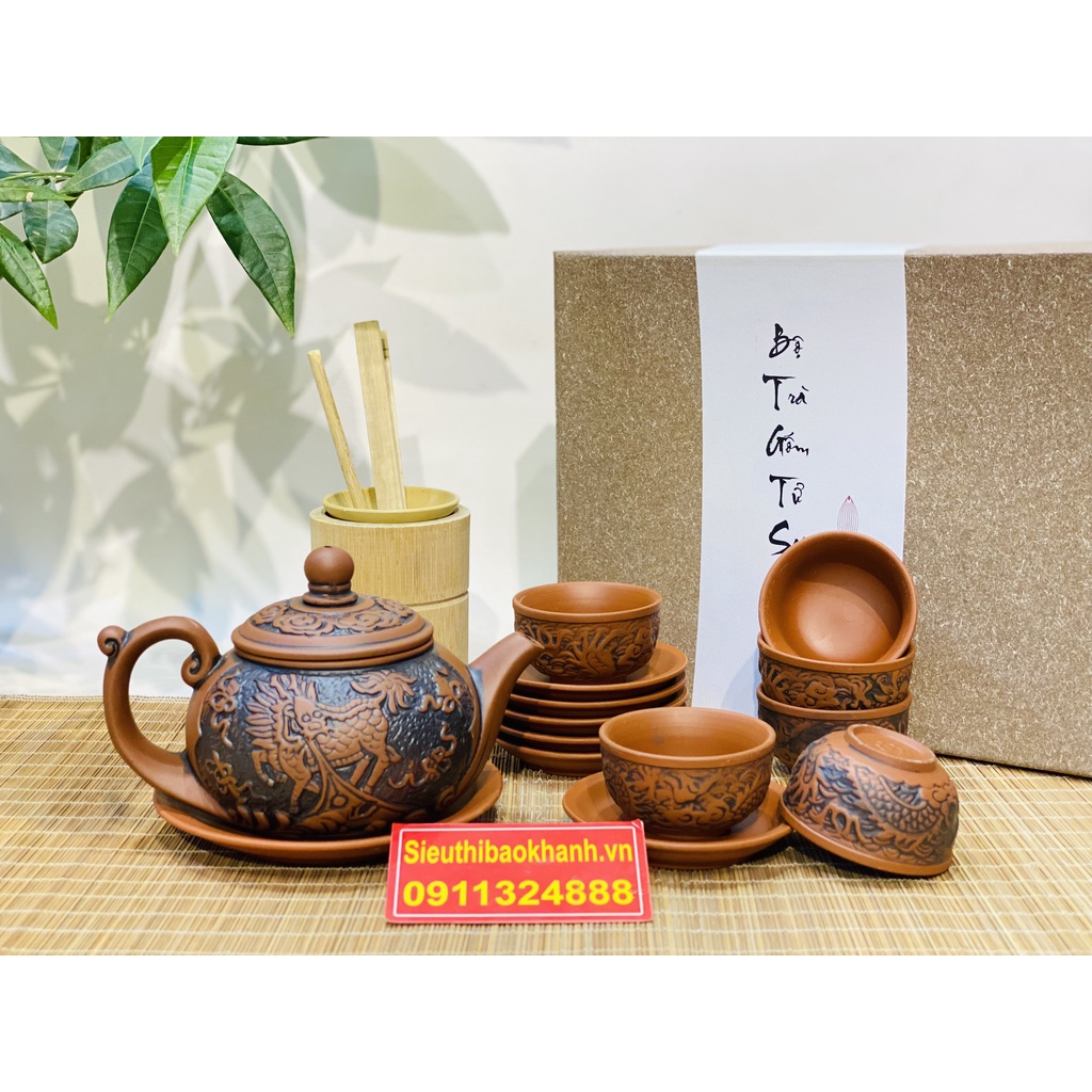 Bộ ấm chén,ấm trà tử sa chính hãng Bát Tràng 350ml