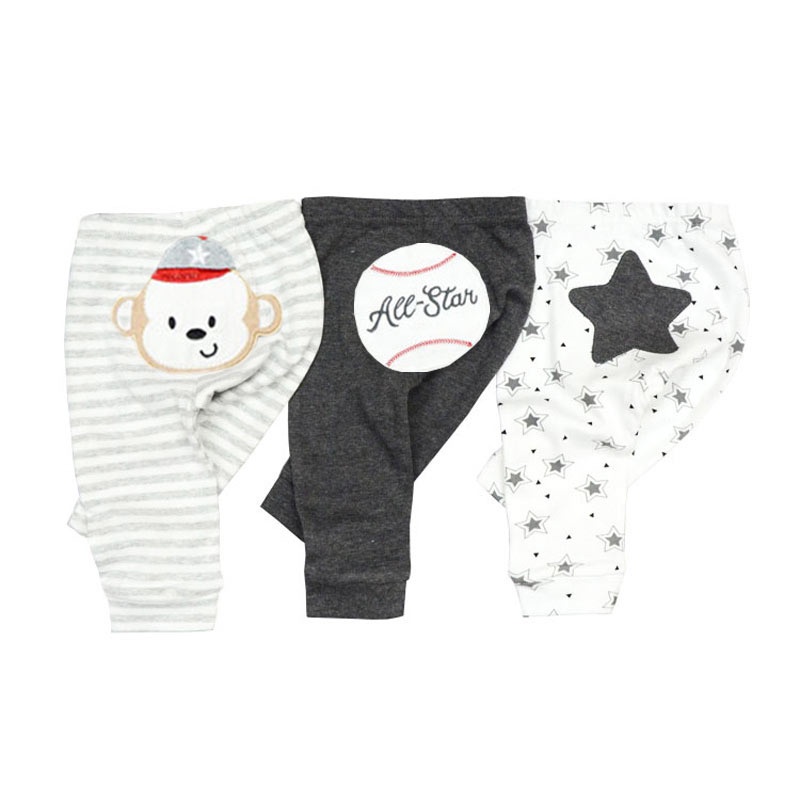 Set 3 quần dài cotton mềm in hoạt hình phong cách 4 mùa cho bé trai 0-24 tháng