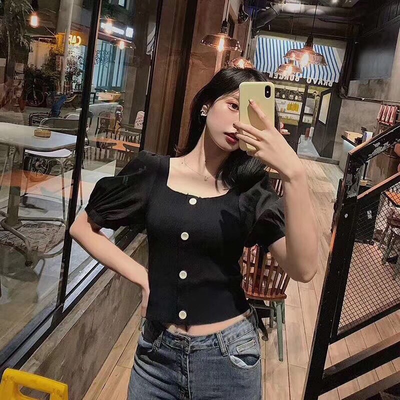 ÁO LEN TAY BỒNG MIX TAY VOAN CROPTOP ULZZANG