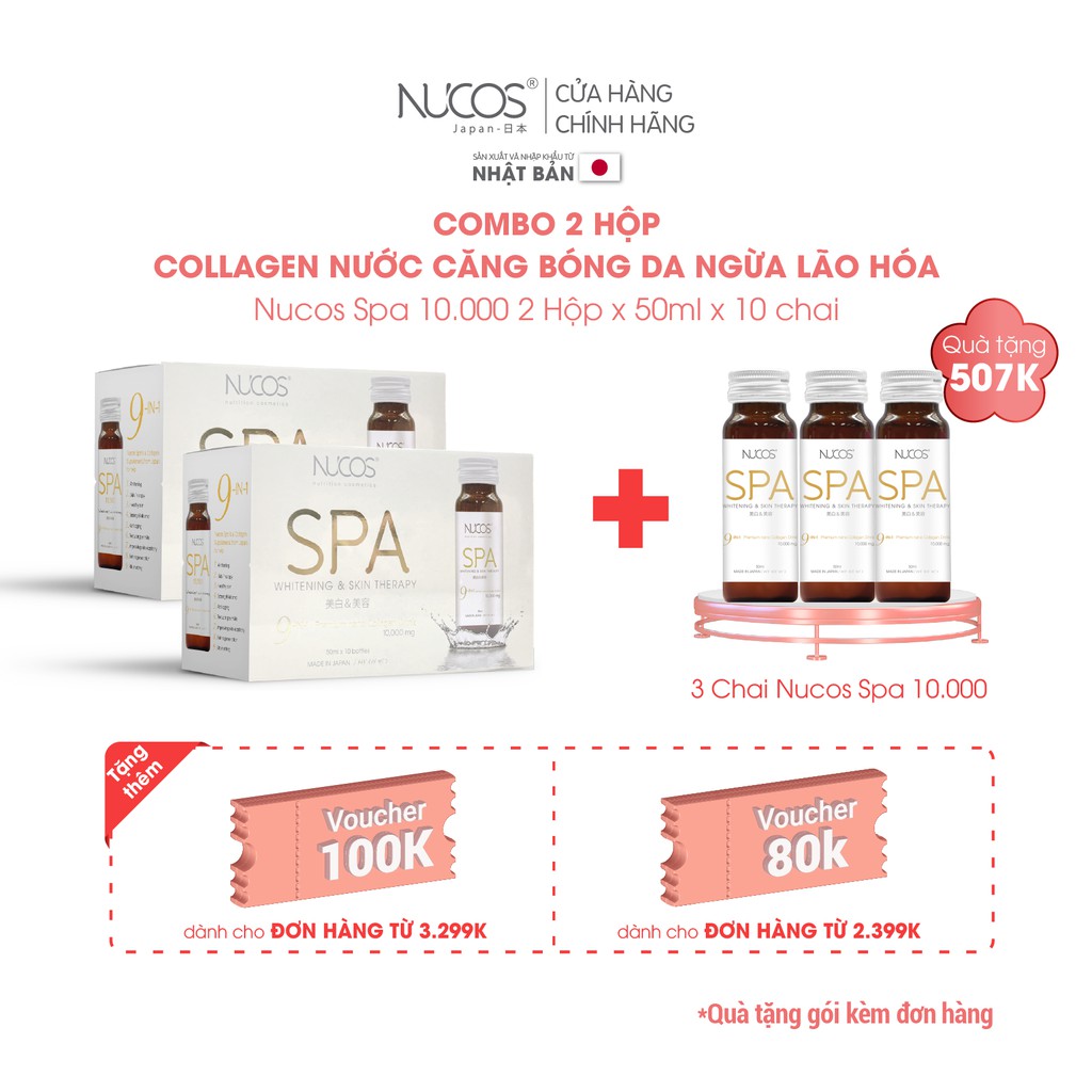 Combo 2 hộp Collagen chống lão hoá căng bóng da Nucos Spa 10000 2x50mlx10 chai
