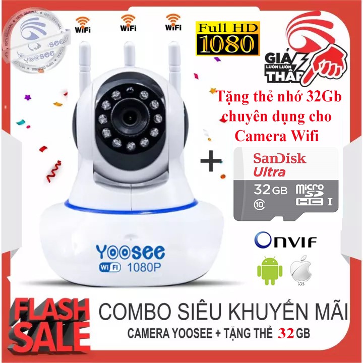 Camera giám sát Yoosee IP Wifi 3 râu 1080Mpx