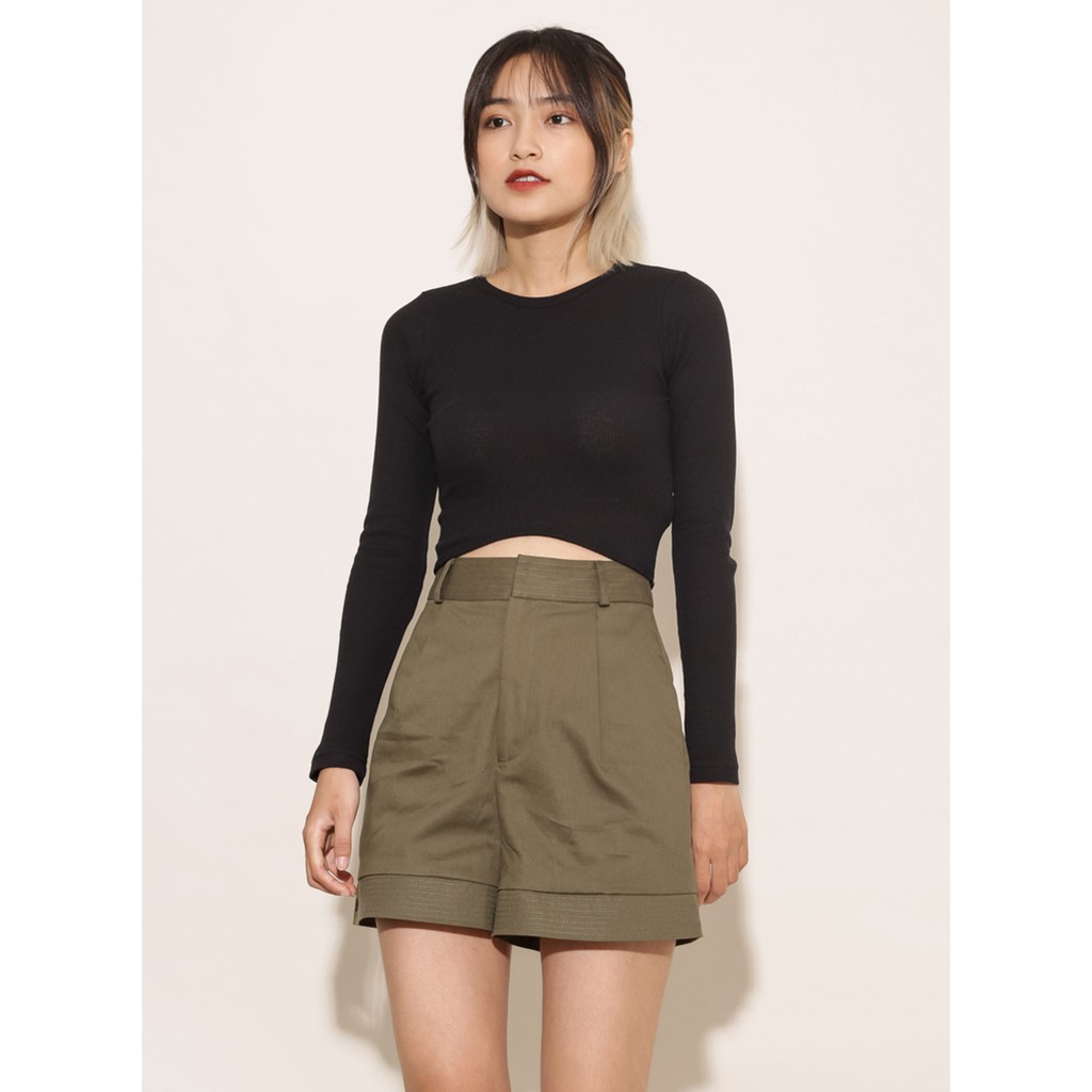 [Mã FAMALLT5 giảm 15% đơn 150k] Áo thun croptop dài tay thời trang GAGO long sleeve crop t-shirt màu đen GA3306