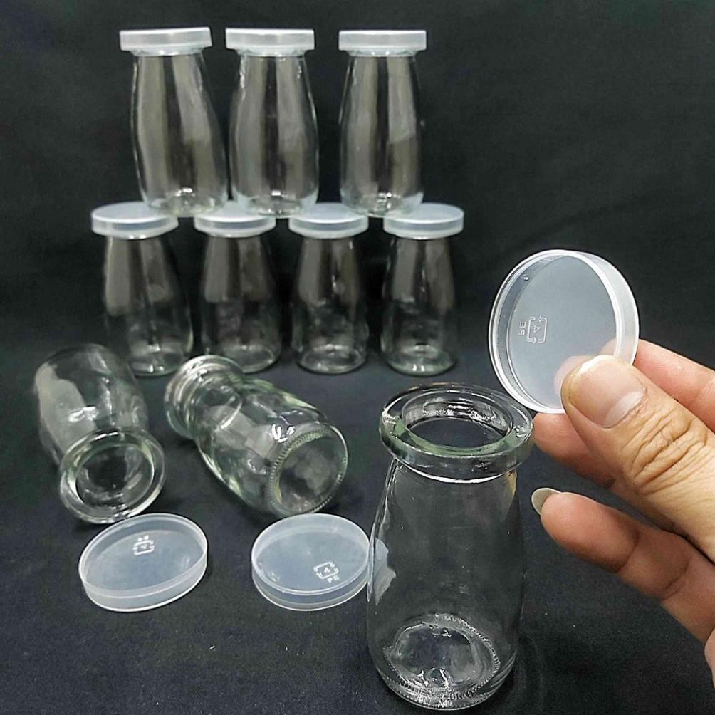 Combo 10 Hũ làm sữa chua  thủy tinh 100ml  mẫu Trụ Tròn Cao - nắp nhựa