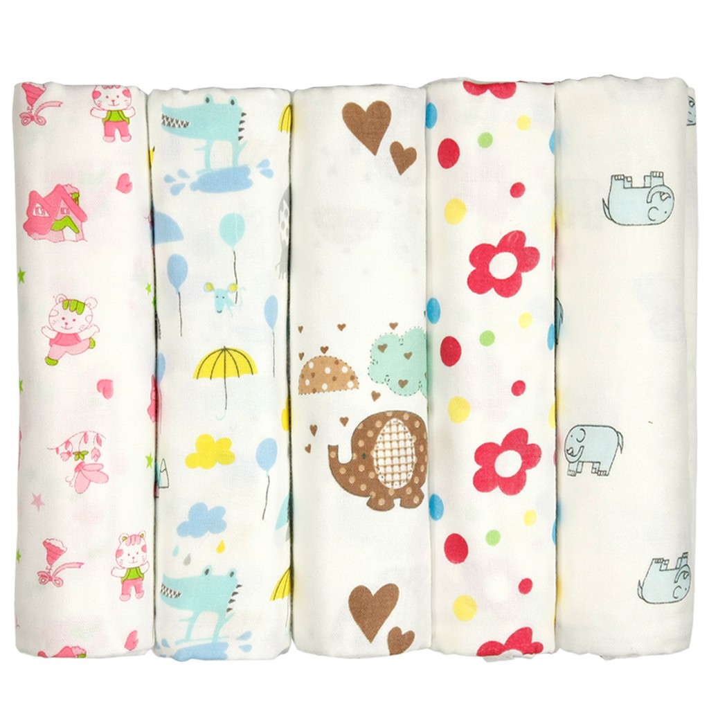 Set 5 KHĂN TẮM, KHĂN Ủ CHẤT LIỆU COTTON SỢI TRE 2 LỚP 75X68cm CHO BÉ SƠ SINH 5KTSTKBS (đồ cho trẻ sơ sinh)