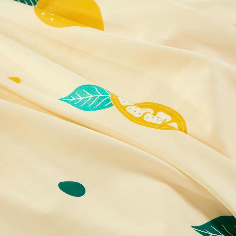 Bộ chăn ga gối drap giường chất cotton poly họa tiết chanh vàng nền kem