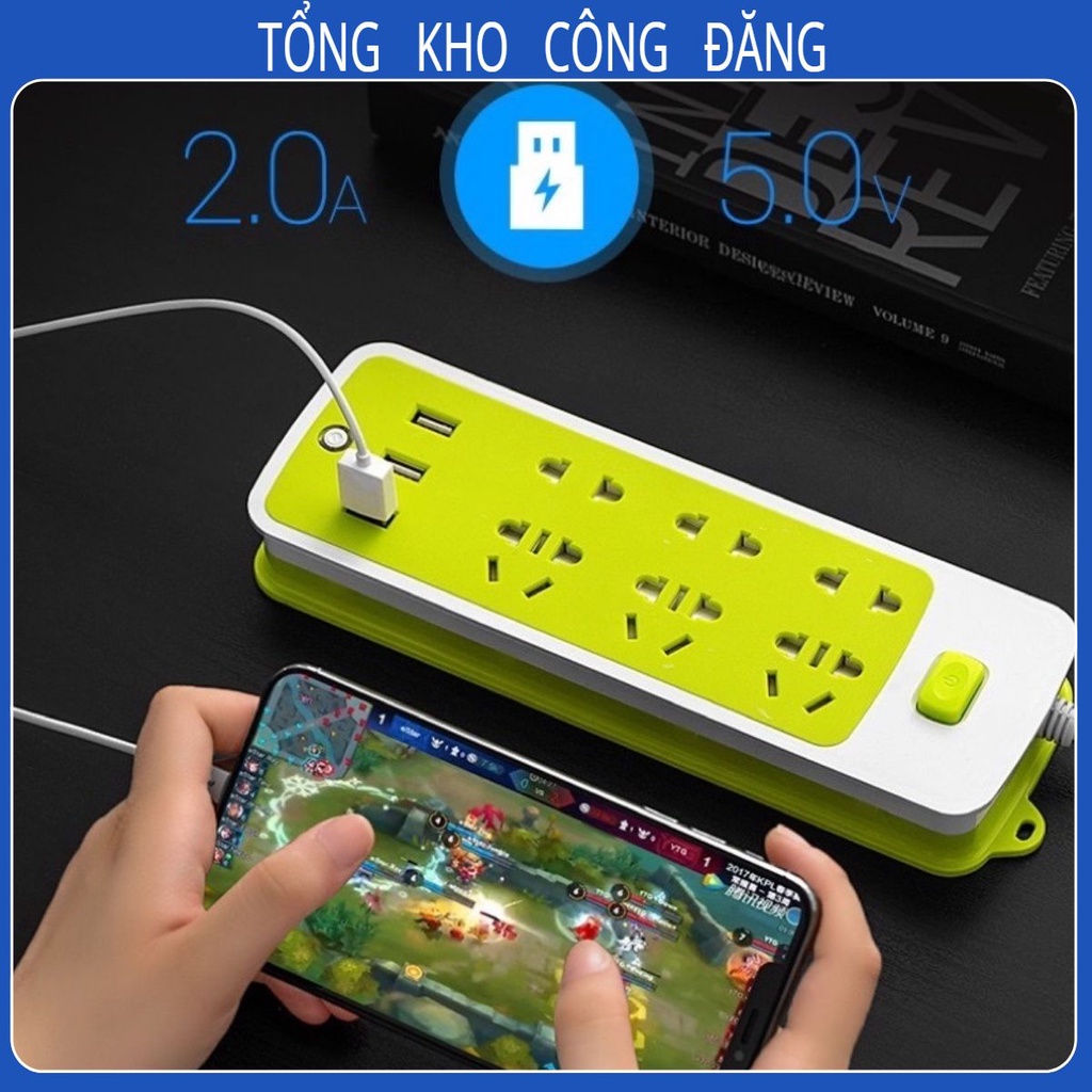 Ổ điện đa năng chống giật -thông minh kèm cổng sạc USB (6 phích cắm, 3 USB)