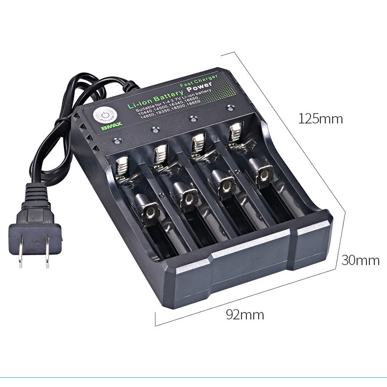 [Cao cấp] Sạc Pin Tự ngắt tốc độ cao và có đèn báo khi đầy BMAX BH-18650-04U cho pin 18650 - Loại phích cắm điện 220V