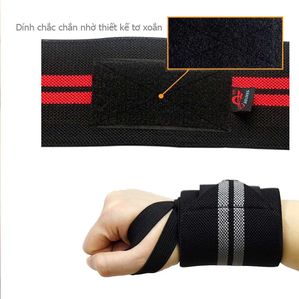 Đai quấn cổ tay tập Gym Chính hãng Aolikes mẫu 2 vạch - Bảo vệ và trợ lực cổ tay