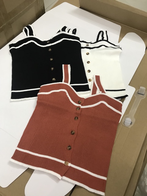 Áo hai Dây Len Co dãn Gài Nút Kèm Hình Thật Và video Sau