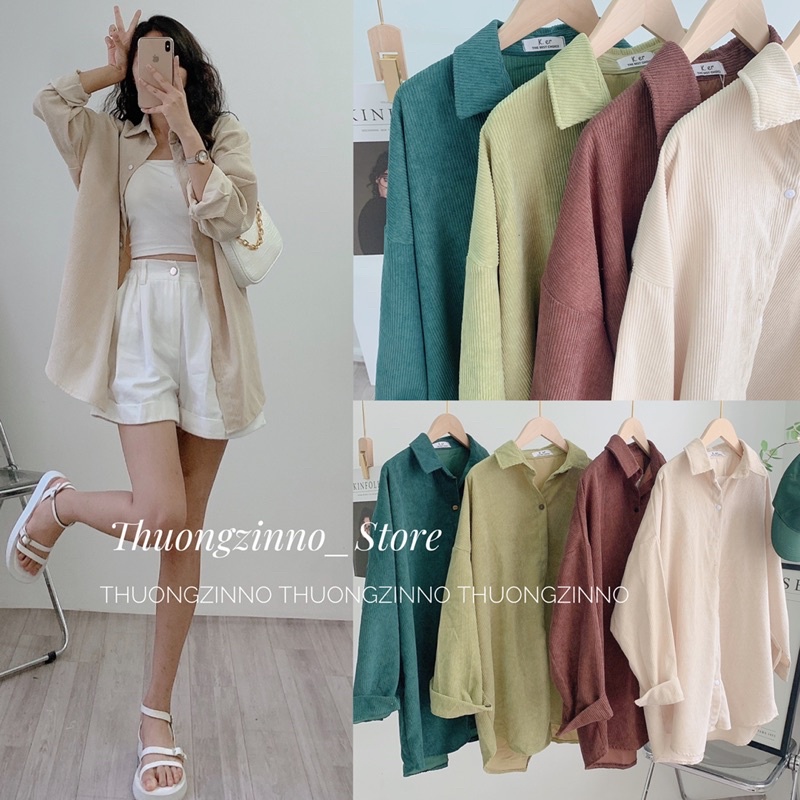 [Ảnh thật/Video] Áo khoác nữ Nhung tăm ulzzang Quảng Châu áo sơ mi nhung