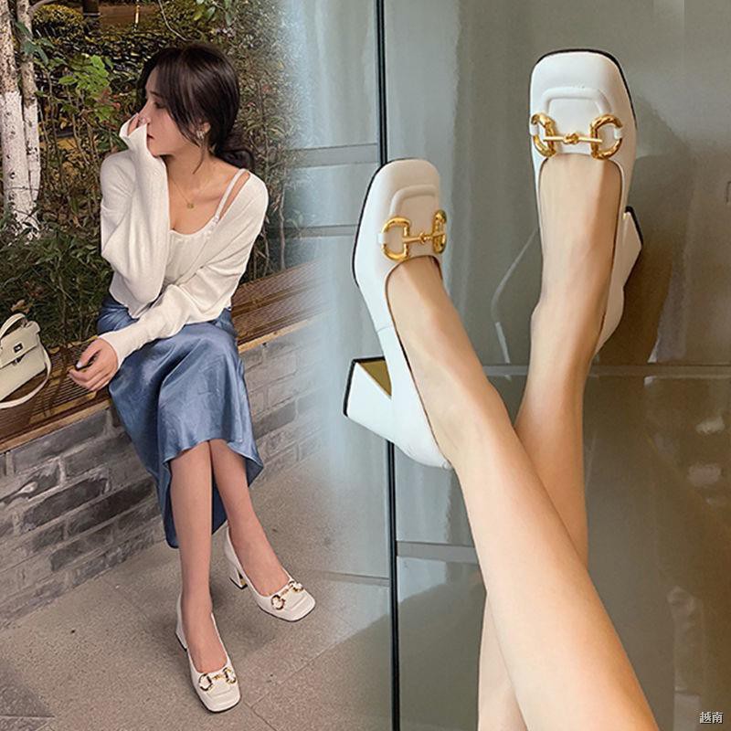 ❂☌Da Xianni ngựa đầu vuông retro cổ điển giày cao gót dày Baotou sandals nữ xu hướng mới 2021