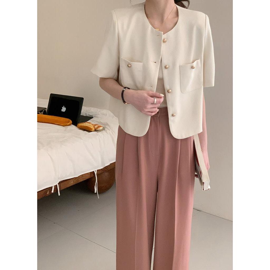 Áo Khoác Vest Tay Ngắn Cài Nút Kim Loại Phong Cách Pháp Thời Trang Mùa Hè Hàng Mới 64066