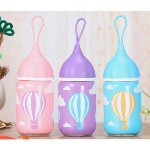 Bình nước khí cầu 300ml BN22 thuỷ tinh bình nước cute chai nước dễ thương