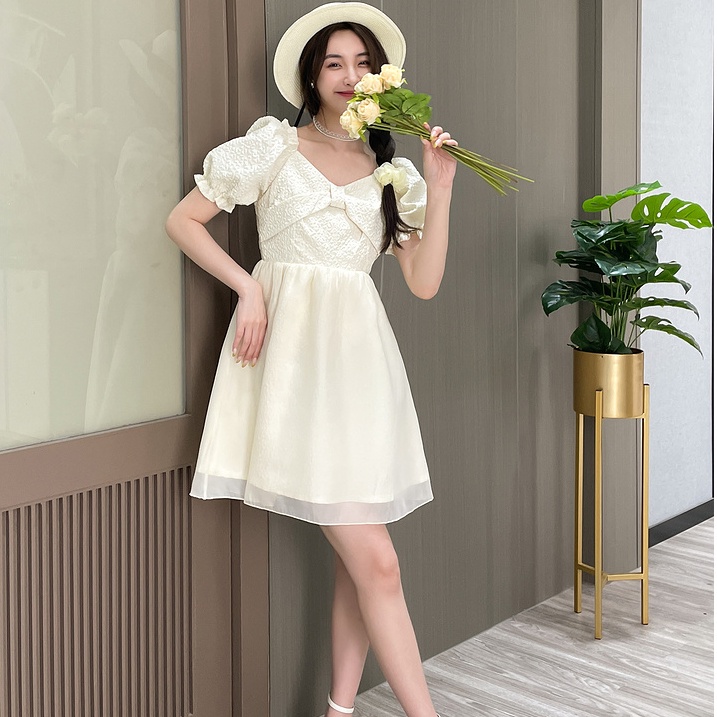 Đầm Mùa Hè Dáng Ôm Tay Phồng Phong Cách Hàn Quốc Mới Cho Nữ