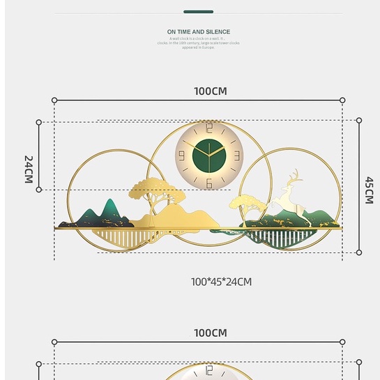 Đồng hồ treo tường đồng hồ trang trí decor Hình Đôi hươu trên núi size 100x55