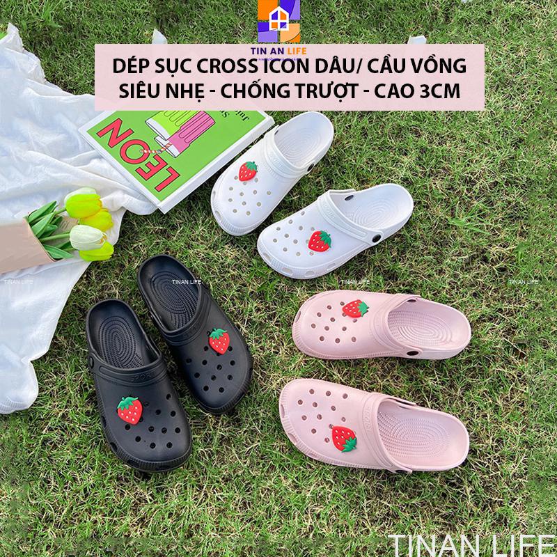Dép Bánh Mì Cross Icon Dâu/ Cầu Vồng, Siêu Nhẹ, Chống Trượt, Cao 3cm