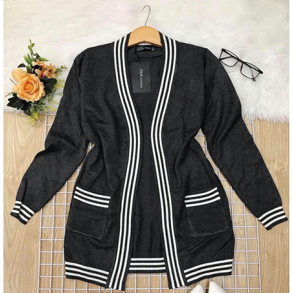 Áo khoác len cardigan nữ viền sọc form dài | BigBuy360 - bigbuy360.vn