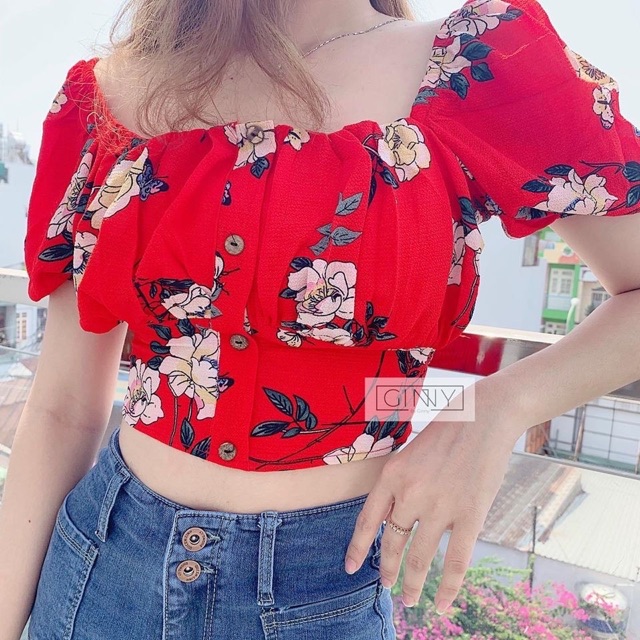[FREESHIP]Áo hoa croptop