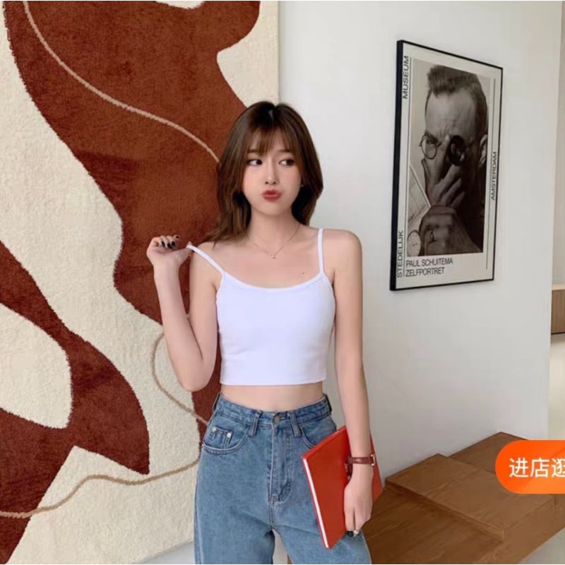 Áo croptop 2 dây nữ trơn A3 - chất thun gân ENTYTY shop