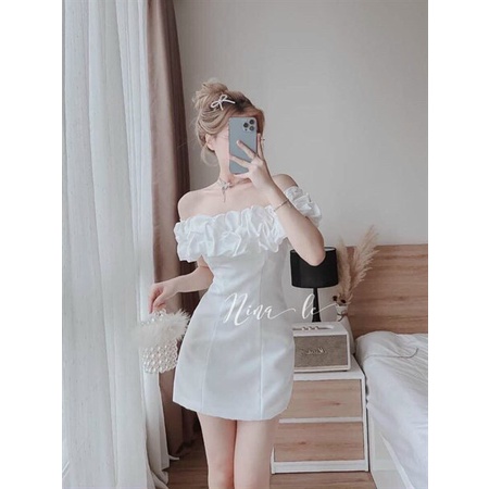 [Sale 12.12 free ship] Đầm umi ôm dáng cực đẹp, thiết kế phong cách trễ vai phối nhúng