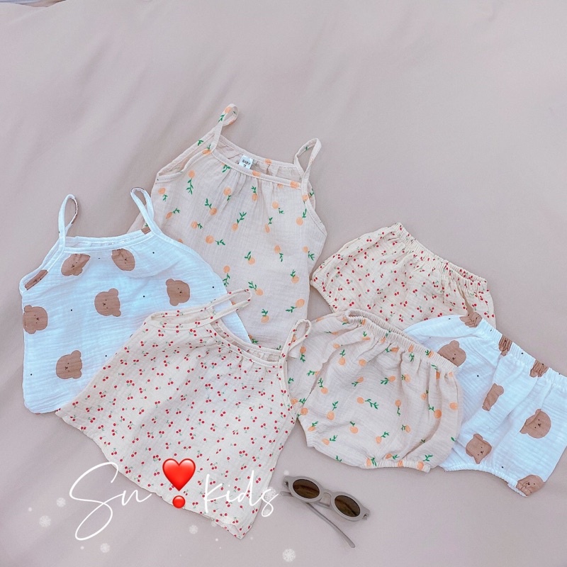 Sale! Bộ hai dây xô Muslin siêu mềm, thoáng mát và thâm hút mồ hôi cho bé gái