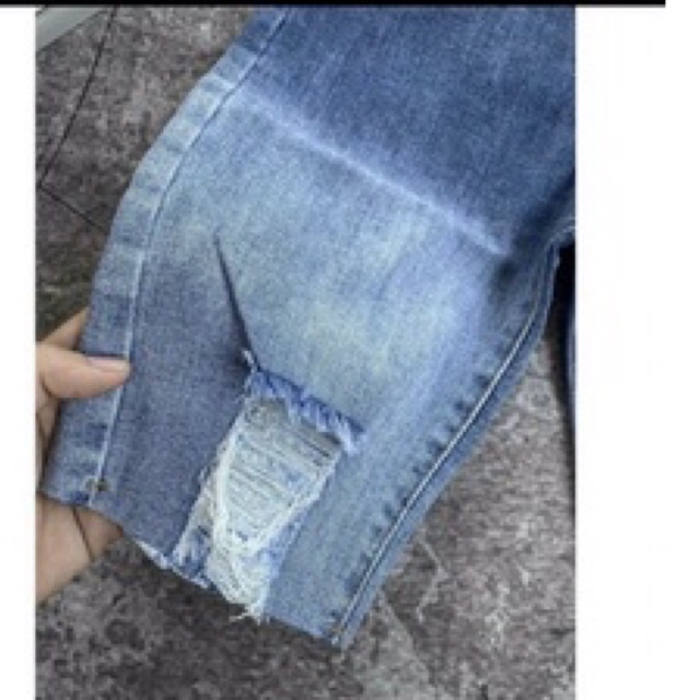 Quần ngố jean wash 2 màu co giãn rách gối form ôm dáng LY alohashop91
