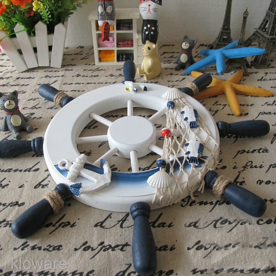 Bánh Lái Biển Bằng Gỗ 6 &quot;Treo Tường Trang Trí Phong Cách Bắc Âu