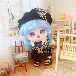 Búp bê mặc áo vest đội nón ca rô màu xanh navy 20cm xinh xắn cho búp bê
