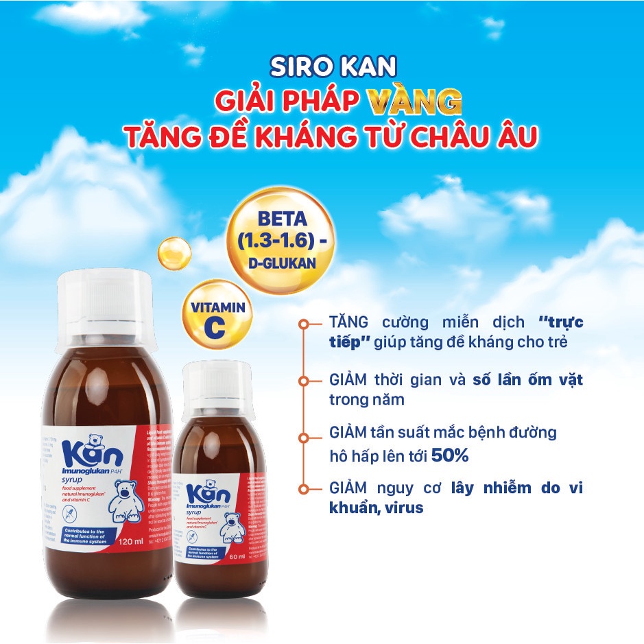 Combo 2 Siro Kan ImunoGlukan hỗ trợ miễn dịch nâng cao sức đề kháng cho bé - chai 120ml x 2