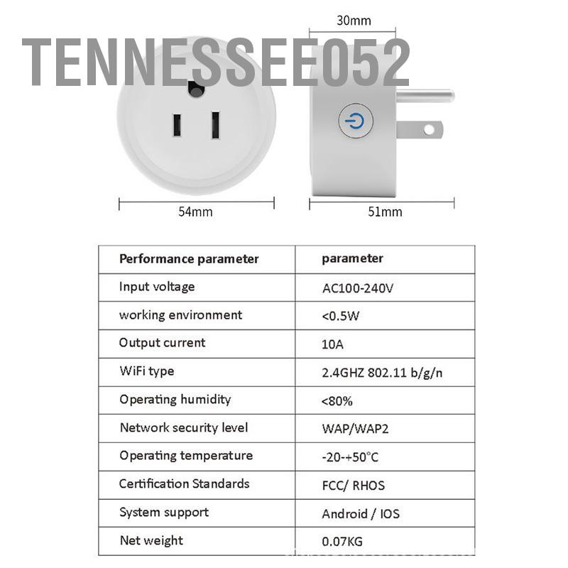 Tennessee052 Ổ cắm đo sáng thông minh Điều khiển bằng giọng nói từ xa Phích 10A Kết nối trực tiếp Wifi