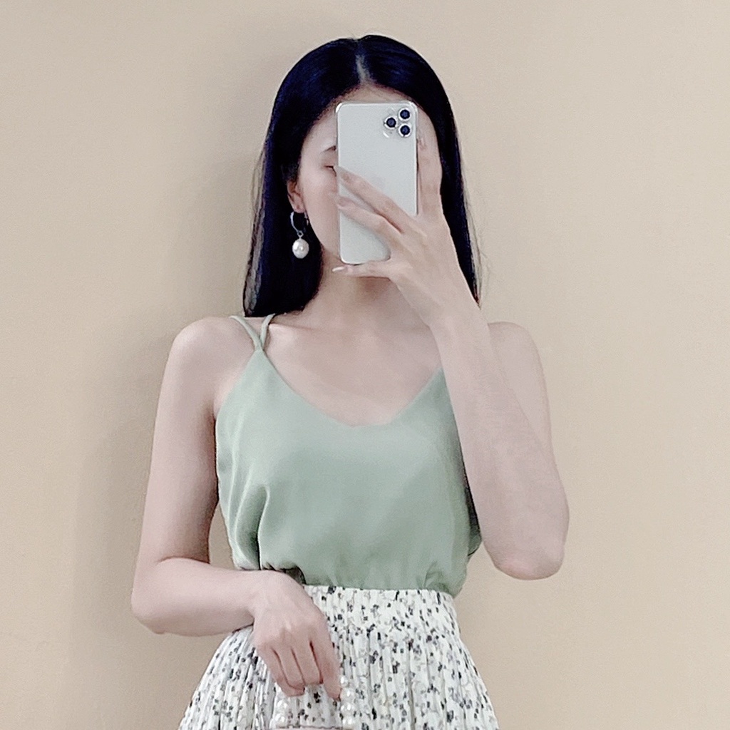Áo hai dây đan lưng, áo hai dây lụa basic trơn màu dáng suông A919 KYMIE