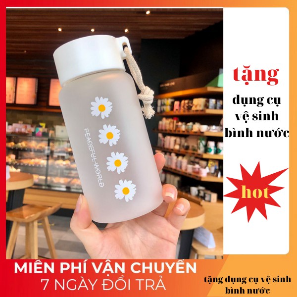 Bình nước THUỶ TINH HOA CÚC 500ml LOẠI DÀY bình nước cute