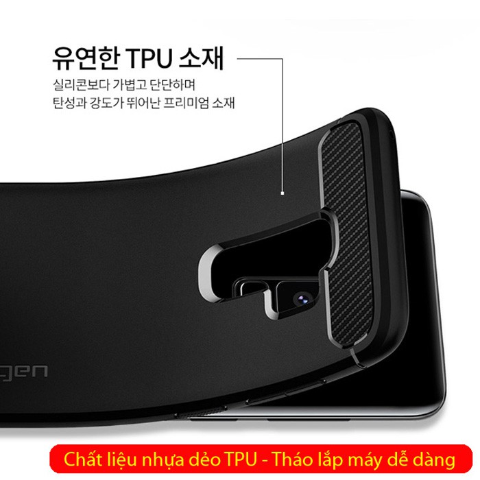 Ốp lưng Galaxy S9 Plus Spigen Rugged Armor nhựa dẻo từ USA - tặng dán lưng Carbon