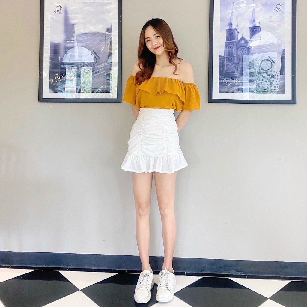 Chân váy đuôi cá nhún thân ôm body, Chân váy ngắn xòe dáng ôm thời trang Hàn Quốc, hình thật siêu đẹp