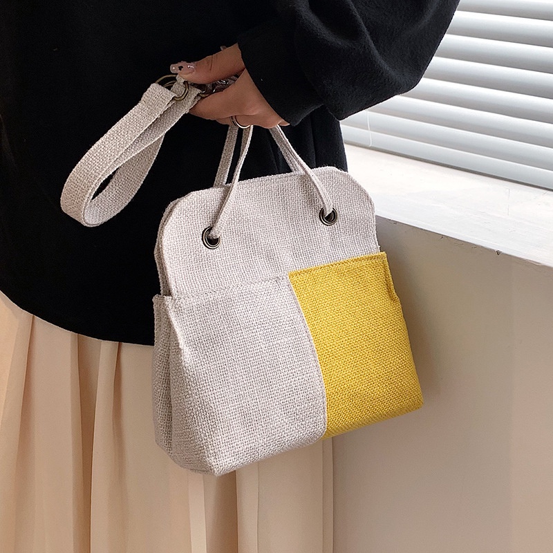 IELGY Túi đeo vai IELGY vải canvas phối màu thời trang cho nữ