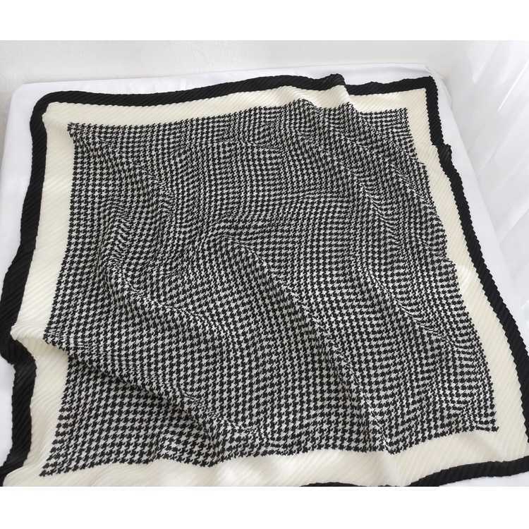 Khăn choàng cổ hình vuông 90cm bằng cotton họa tiết Houndstooth sành điệu cho nữ WJ1019-02