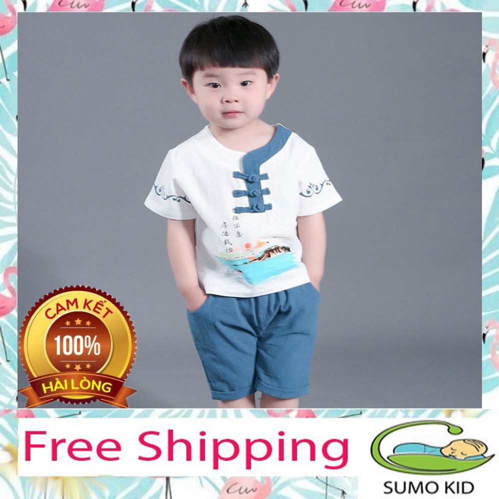 Bộ Cộc Tay Cổ Trang Chất Đũi Cực Mát Cho Bé Yêu Từ 6-25kg - Sumo Kid