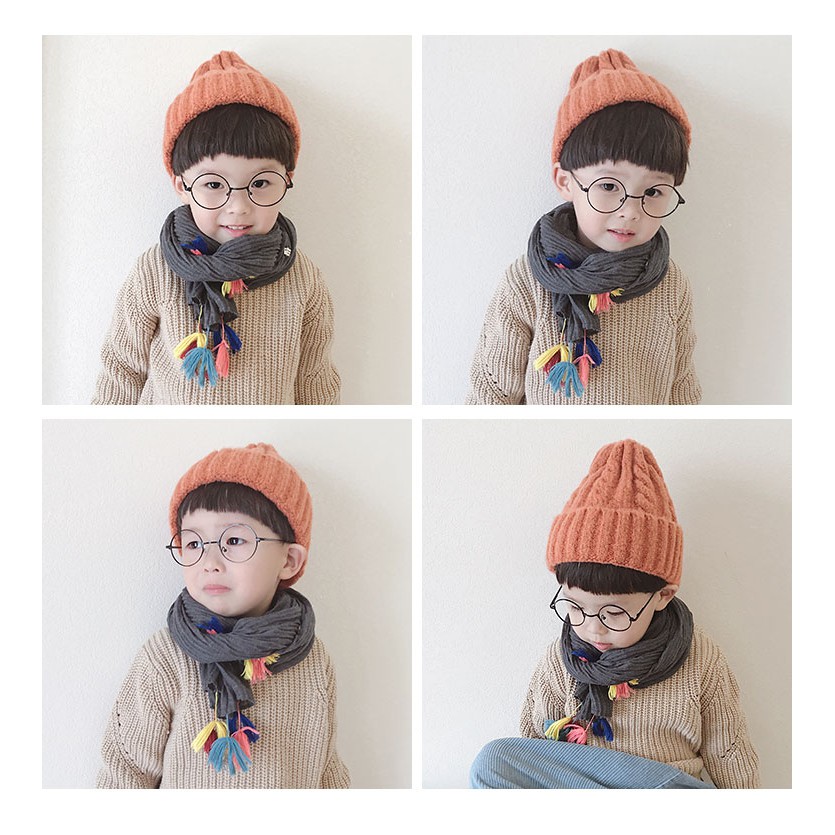 Mũ Len Tròng Đầu Màu Trơn Giữ Ấm Mùa Thu Đông Phong Cách Hàn Quốc Cho Bé Trai / Gái