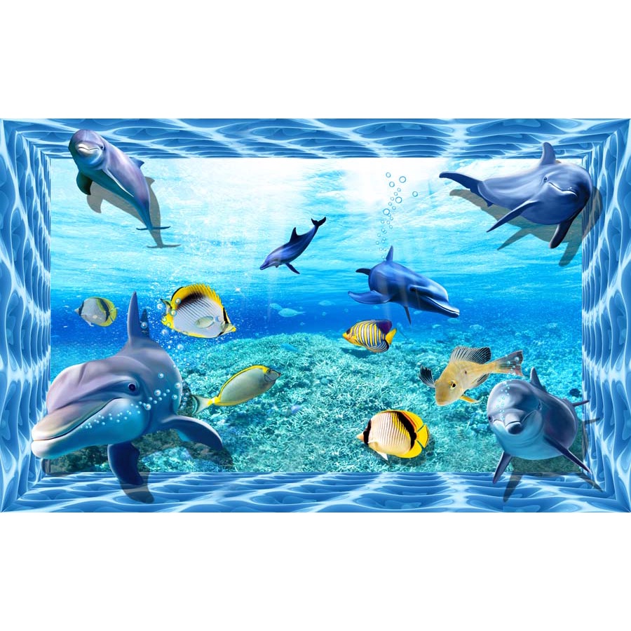 Tranh Dán Tường Thế Giới Đại Dương 3D Nhiều Kích Thước