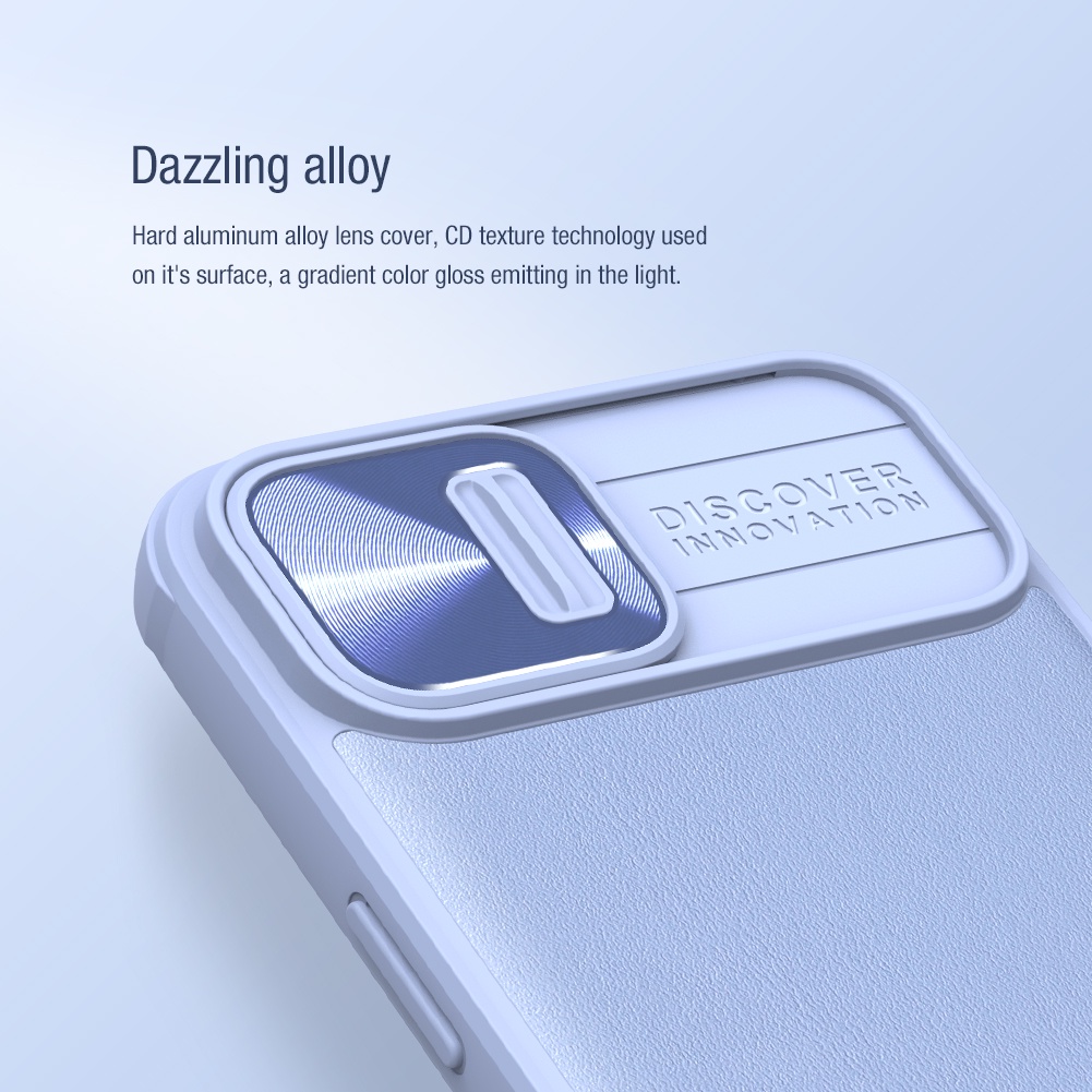 Ốp điện thoại Nillkin CamShield mặt da có khe trượt bảo vệ camera từ hợp kim cho Iphone 13