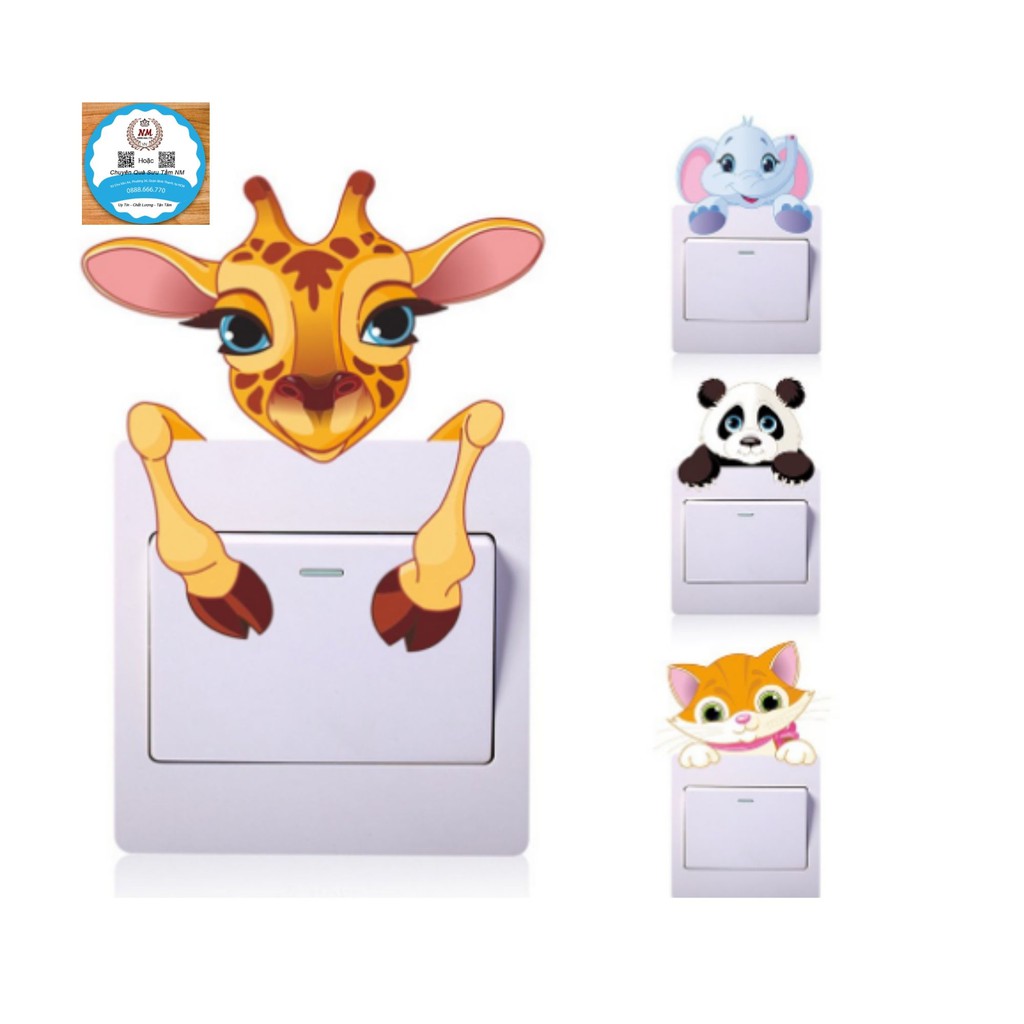 Miếng Dán Trang Trí Ổ Cắm Điện Hình Động Vật Đáng Yêu, Giấy Dán Tường - Văn Phòng Phẩm Sáng Tạo