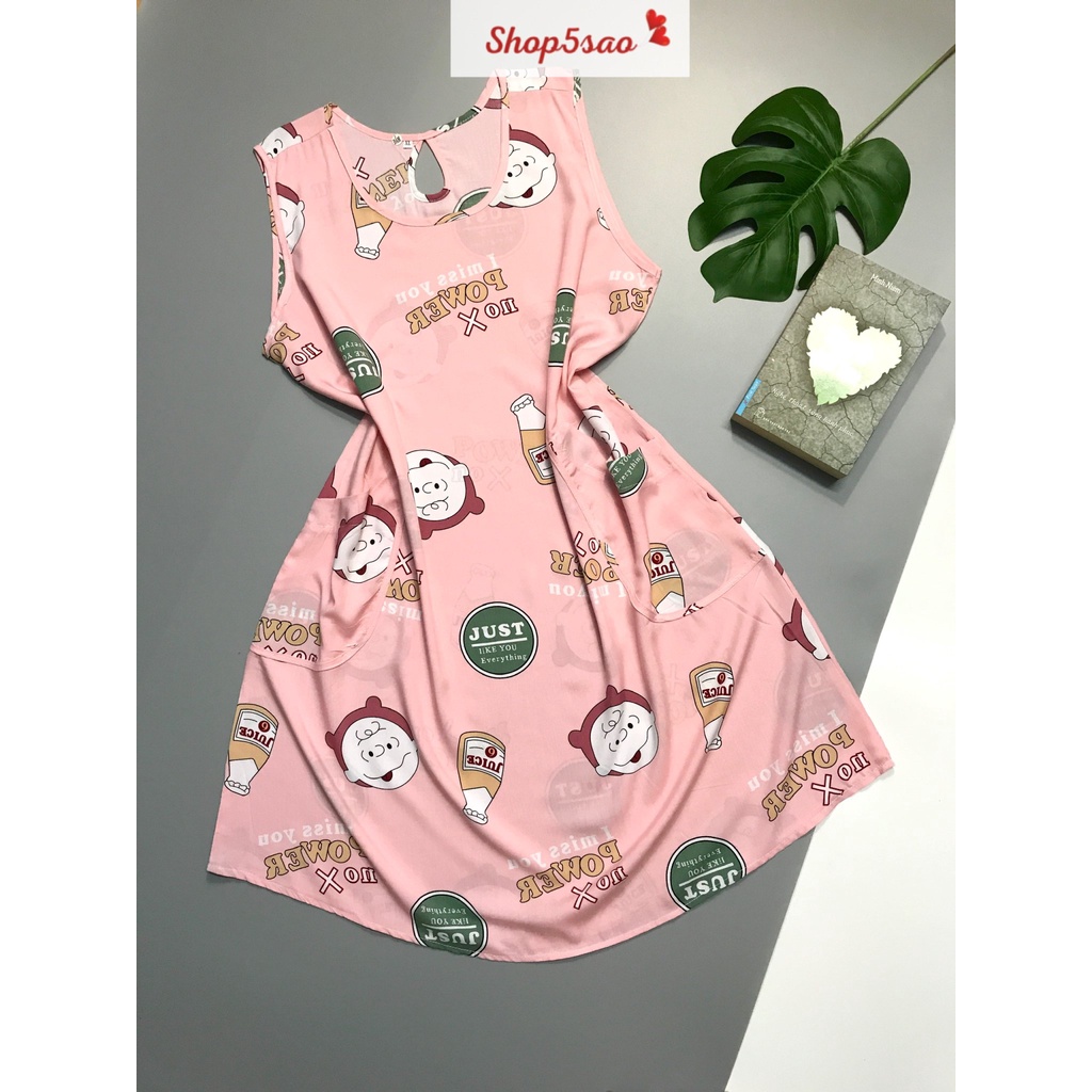Váy lanh - Đầm ngủ mặc nhà lanh (tole) SHOP5SAO có túi BIGSIZE (55-70kg)