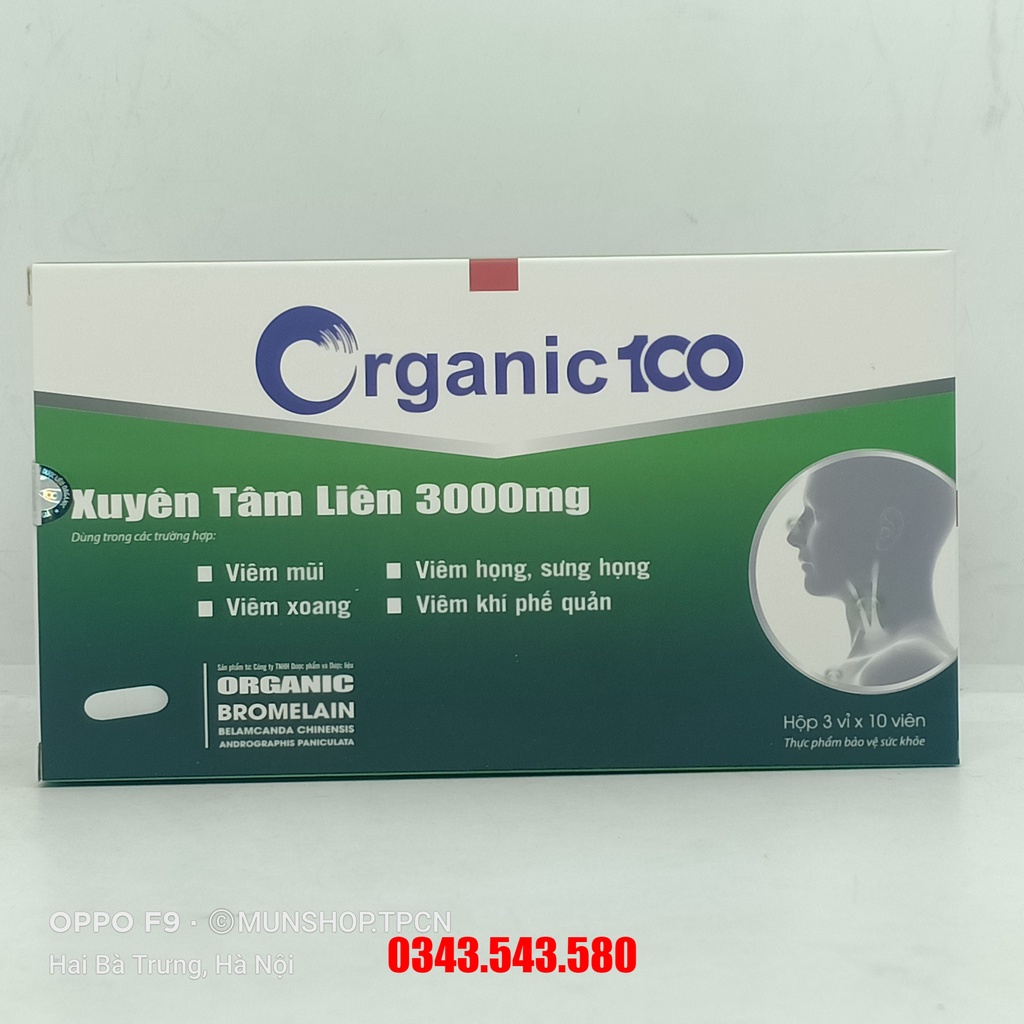 Xuyên Tâm Liên Organic 100 hộp 30 viên