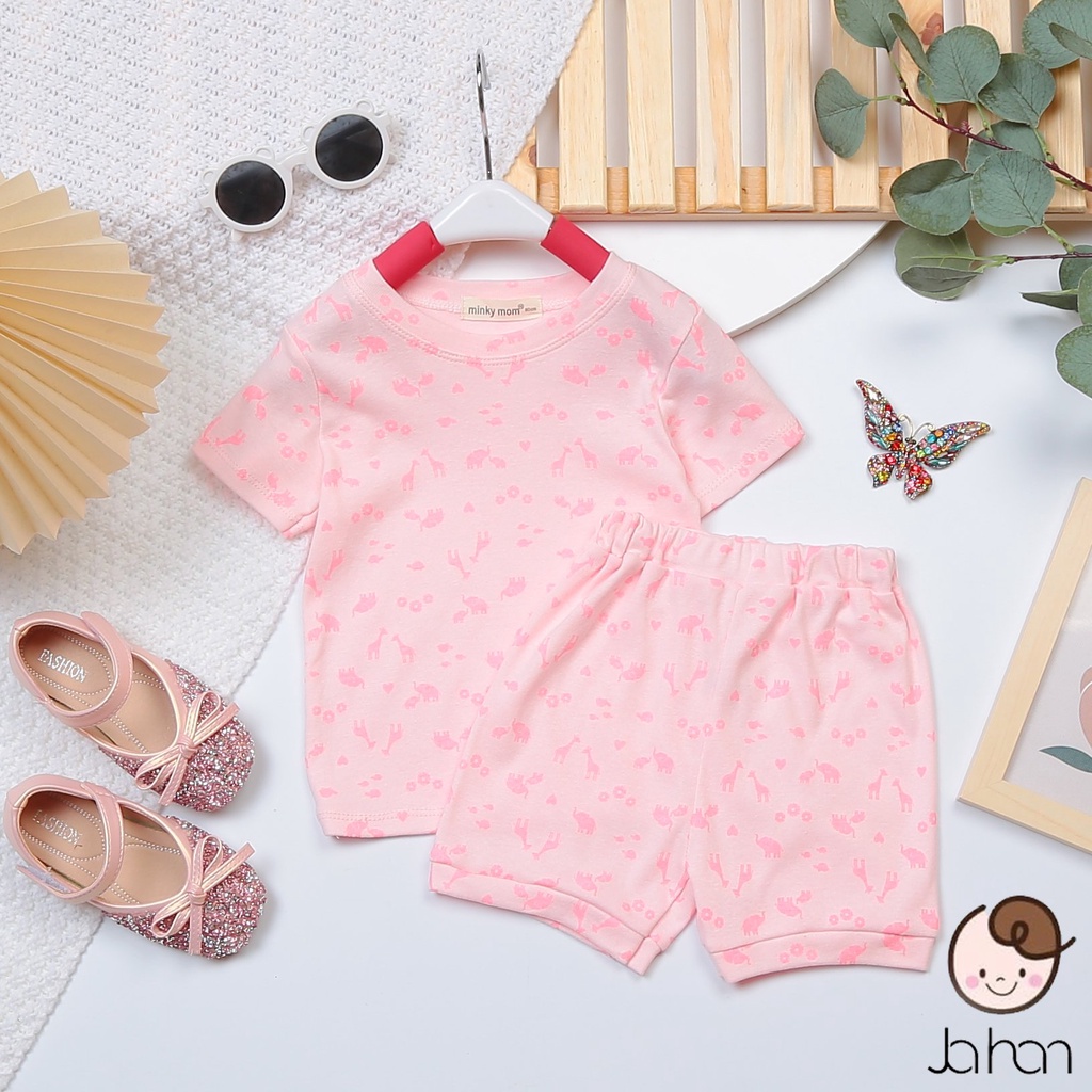 [MÀU NGẪU NHIÊN]Combo 4Bộ Quần Áo Bé Gái, Bé Trai Minky Mom Vải Cotton Borip Động Vật, Bộ Cộc Tay Cho Bé Mặc Nhà MKM2212