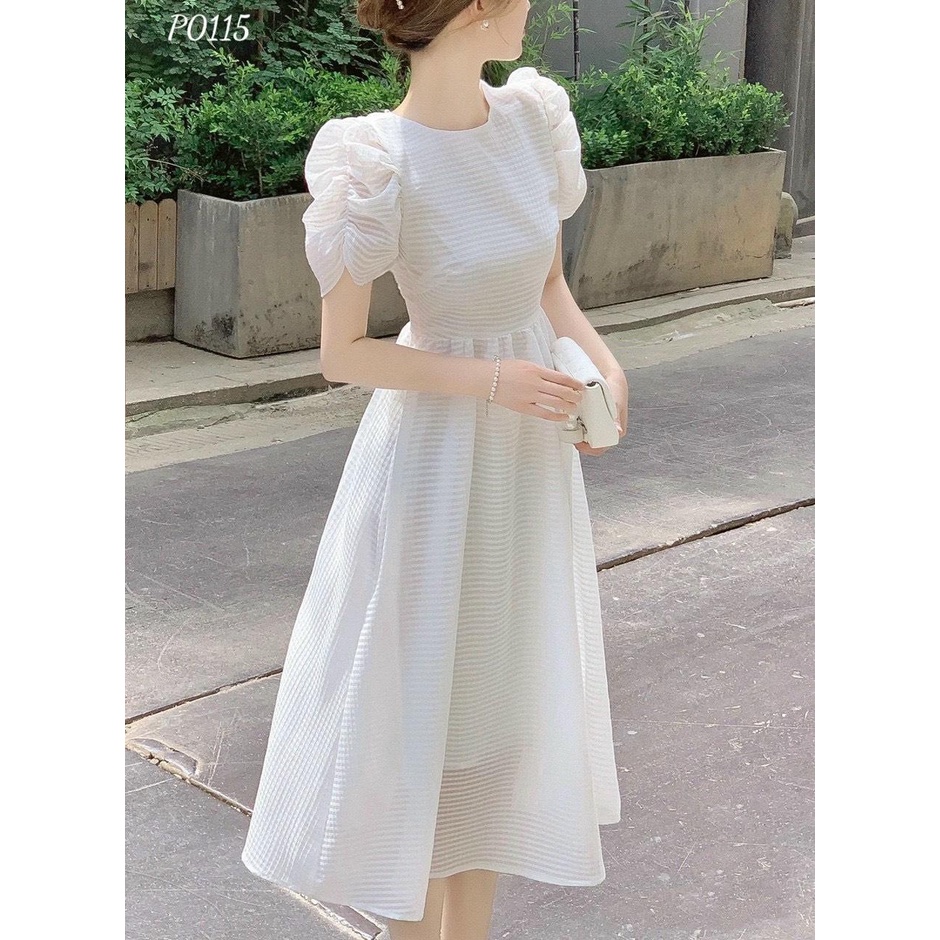 Đầm Cổ Tròn Tay Phồng Dáng Dài - D0597